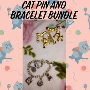 **RESERVED for @kittycatgal** Cat charm Bracelet and Cat Pin